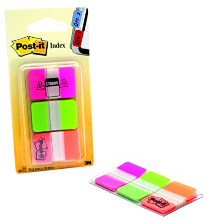 Post-it Index Starke Registertabs, 66 Tabs, 25,4 x 38,1 mm | Starke Haftmarker zum Organisieren von Planern, Notizbüchern und Ordnern - Strapazierfähig, Beschreibbar und Repositionierbar