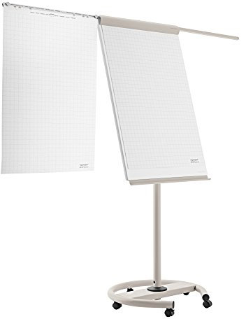 magnetoplan Flipchart De Luxe, mobil | BxH 680x970mm | Höhenverstellbar bis 2,20 m | 2 Seitenarme für 3-fache Präsentationsfläche | Mobil mit Rollen | Vollstahlkonstruktion Weiß/Lichtgrau