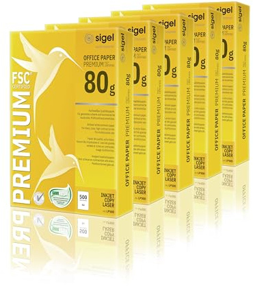SIGEL LP500 Premium Kopierpapier Laserpapier A4 80 g 5 x 500 Blatt | LP500/5, Hoher Weißegrad, nachhaltiges Druckerpapier für Büro und Alltag