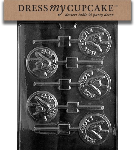 Dress My Cupcake DMCV041 Chocolate Candy Mold, I Love You/Sign Language Lollipop, Valentine's Day
