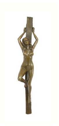 Kunst & Ambiente - Bondage Bronzefigur - Gefesselte Jungfrau am Pfahl - signiert - J. Patoue - BDSM Skulptur - Dekorative Erotik Statue - Kunst online kaufen - Wohndeko - Innenbereich