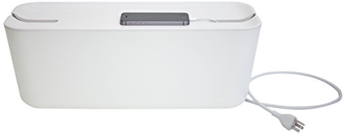 Bosign Cable Management Box - Cable Organizer XL. White & White - 45x18x17 cm. Flame retardant plastic. Silicone antislip feet.