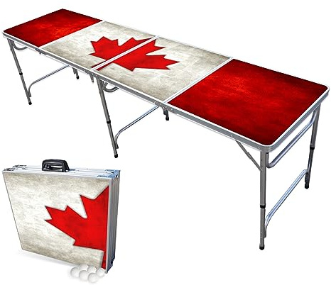 PARTYPONG 8-Foot Folding Beer Pong Table - Oh Canada Edition (Base Model)