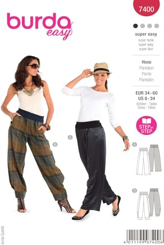 Burda Style Schnittmuster Schlupfhosen mit bequemem Bund | Damen, Gr. 34/36, 58/60 | Nählevel: Sehr leicht