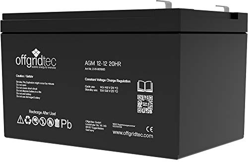 Offgridtec AGM Batterie 12V 12Ah (20HR) für Camping & Solaranlagen – Robuste AGM-Technologie mit hoher Betriebssicherheit, geringer Selbstentladung und Langer Lebensdauer