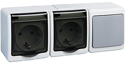 2-Fach Aufputzsteckdose mit Schalter IP44 16A/250V Schuko Aufputz Feuchtraum Steckdose GR/DY