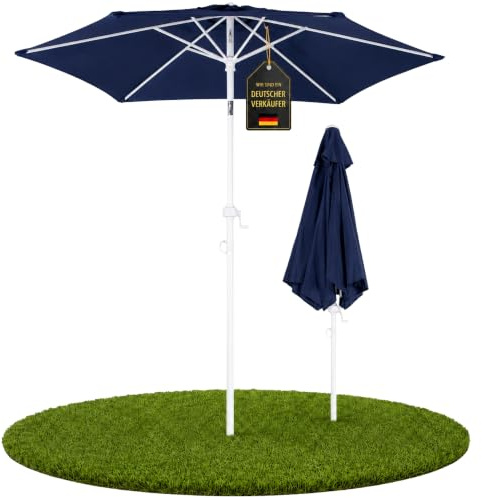Ondis24 Strandschirm 1,8 Meter Sonnenschutz Sonnenschirm 180 cm rund mit Kurbel, Knick-Gelenk, UV 50 (Blau)