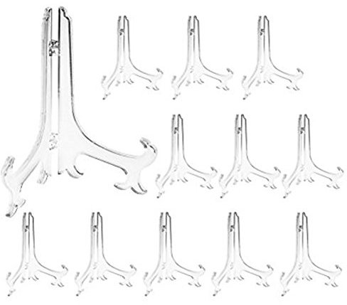 Tincogo 5 Zoll klar Kunststoff Staffeleien Tellerständer Tellerhalter Telleraufsteller klappbar,Aufsteller Ständer für Präsentation von Sammelteller Schalenständer, Bücher, Teller, DVD,Bild 12 Stück