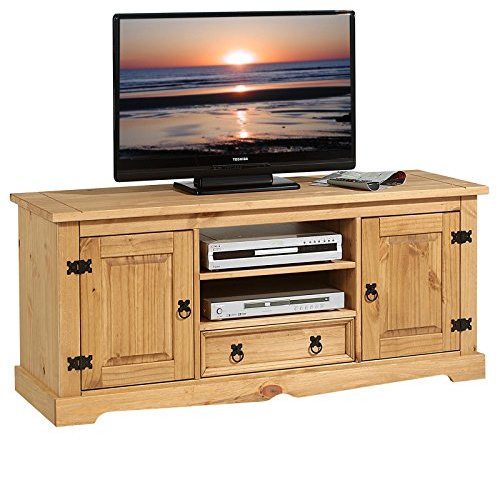 IDIMEX Lowboard Tequila 140 cm, Braun - TV Schrank aus Kiefer Massivholz, Fernsehtisch im Mexiko Stil, 2 Türen, Schublade und offenes Fach, Rustikaler Landhausstil