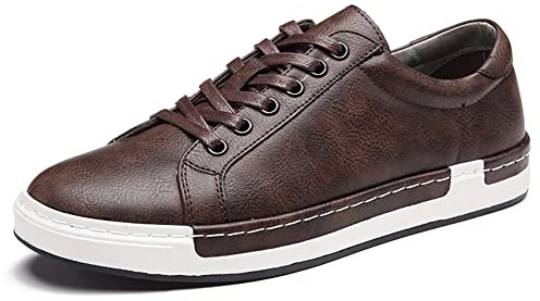 Hombres de Cuero Casual Skateboard Zapatos de Moda de Encaje hasta Mocasines Antideslizantes Pisos de Moda de Negocios cómodas Zapatillas de Deporte（Marrón,38 EU
