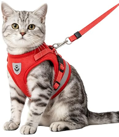 Anlitent Soft Mesh No Pull Cat Harness and Lead Set for Walking, Escape Proof Kitten Vest Harnesses for Small Dogs/Cats/Animals Rabbit, Cool Cat Dog Collar with Leash (Red, Small)