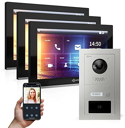 Goliath Hybrid | IP | Full-HD Video Türsprechanlage | App | 1-Fam | 3 x Full-Touchscreen 10 | Aluminium Unterputz Türstation | + RFID | 180° Ultra-Weitwinkel | AV-IPS-529