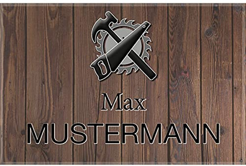Manutextur Fußmatte mit Namen - Motiv Schreinerei 1 - viele Beruf-Motive - Schmutzfangmatte personalisiert - Größe 50x80 cm - persönliches & individuelles Geschenk