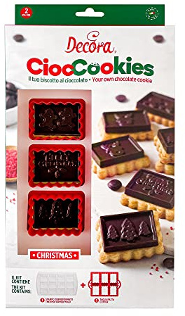 Decora 0255157 Set CiocCookies per Gallette Al Cioccolato Natale, In Plastica, Per Realizzare in Modo Semplice delle Gallette con una Placchetta Di Cioccolato Personalizzata. Confezione Da 2 Pezzi.