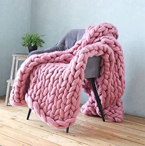 Riyueyi Gestrickte Decke Grob Kuscheldecke Grobe Strickdecke Wolle Garn Super große handgewebte Decke Haustier Bett Stuhl Sofa,Rosa,150x200cm/59x78in