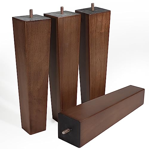 WEKIS Solid Wooden Furniture Legs 12 Inch, Natural Wood Mid Century Brown Square Legs Furniture Replacements Feet for Couch Legs, Sofa Legs, Cabinet Legs, Bench Legs, Bed Legs, Set of 4