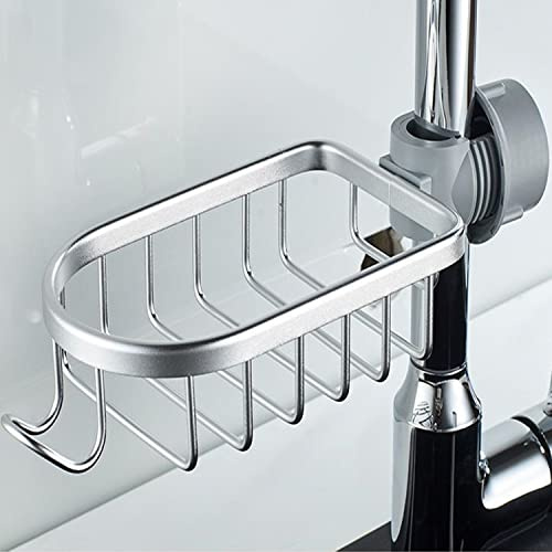 Kitchen Faucet Sponge Holder, Faucet Kitchen Sink Organizer Detachable Storage Rack for Kitchen Sinks and Bathroom Organization. (Silver)