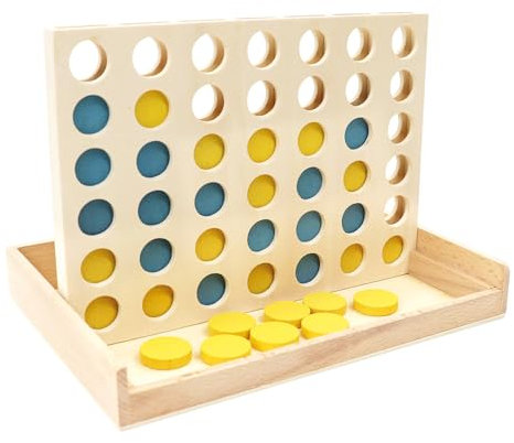 Bino world of toys Holz-Geschicklichkeitsspiel, Vier Gewinnt, Spielzeug für Kinder ab 3 Jahren, Strategiespiel&Gesellschaftsspiel, zur Förderung kindlicher Fähigkeiten, 44 Teile, Holz-Farbdesign