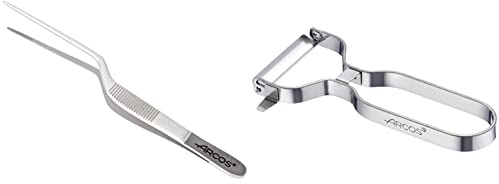 Arcos Gadgets Profesionales, Pinzas para Emplatar, Acero Inoxidable 140 mm, Color Gris & Gadgets Profesionales, Pelador de Frutas Pelador de Verdura, Acero Inoxidable Cromado, Color Plata, 110 mm
