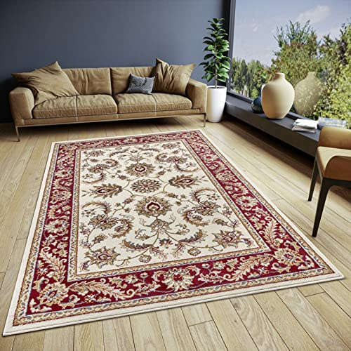 Hanse Home Reni Teppich Orientalisch – Orient Läufer klassisch dicht gewebt mit Ornamenten und Blumenmotiven Weicher Kurzflor für Schlafzimmer, Esszimmer, Wohnzimmer, Flur – Creme Rot, 200x280cm