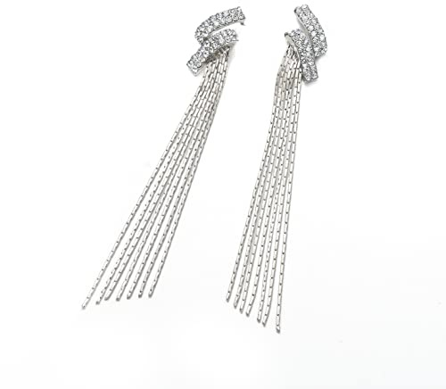 Clearine Pendientes de borla para mujer, pendientes largos de gota de estrás, de cristal, joyería nupcial, tono plateado claro, Cristal