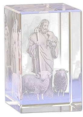 JTBDWOSK Kristall Jesus Statue Glaswürfel Jesus Hirten Gravur Modell 3D Jesus Christus Figur Kunst Krippe Feng Shui Souvenirs Handwerk für Religiöse Ornamente Heimtextilien,Clear