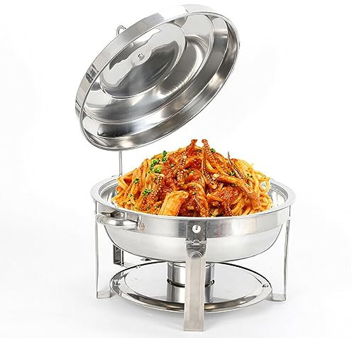 Speisenwärmer Suppentopf 7.5 Liter Edelstahl Rund Chafing Dish Wärmebehälter Warmhaltebehälter Suppenkessel Warmhaltegerät für Buffet Catering Gastro und Party Silber