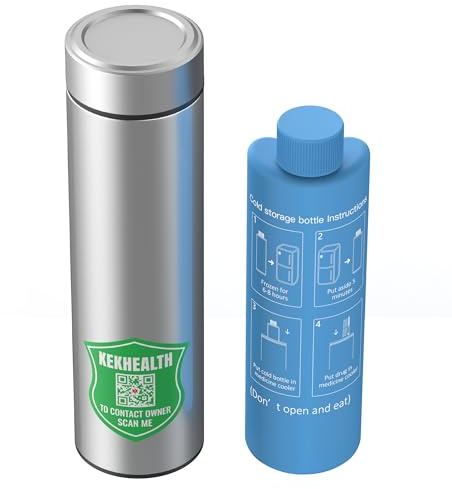 KEKHEALTH Borsa Termica per Insulina 60H 1-3 Penne, Borsa Termica Medicinali, Porta Insulina Termico, Porta Medicine da Viaggio, Kit Diabetici con Impacchi di Ghiaccio, Etichetta QR originale(Argento)