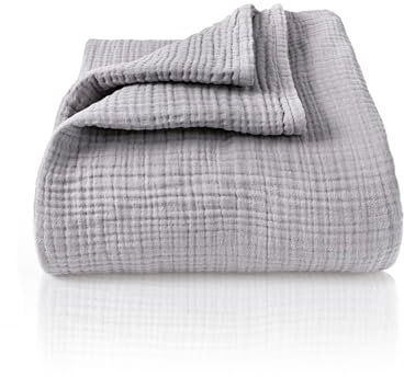 LAYNENBURG Premium Musselin Tagesdecke 220x240 cm XXL - 100% Baumwolle - extraweiche Baumwolldecke als Kuscheldecke, Bett-Überwurf, Sofa-Überwurf, Couch-Überwurf - warme Sofa-Decke (Grau)