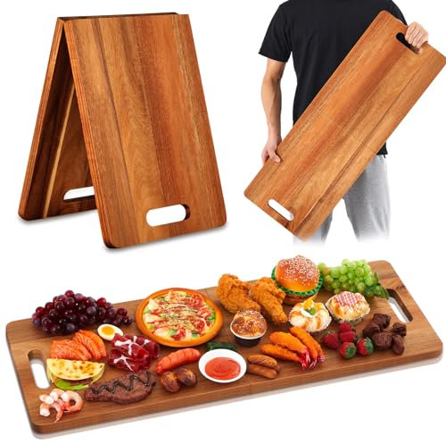 FoldTier Large Acacia Charcuterie Board with Handles, 33x12 Inch Foldable Travel Cheese Board for Parties and Appetizers Housewarming Gift