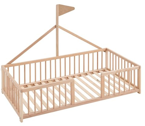 Cama Montessori 140x70. Cama Infantil Tipo Tipi Apache Wonderland para niños a Partir de los 2 años de Edad. Cama de Madera de Haya y Color Natural CoolDreams