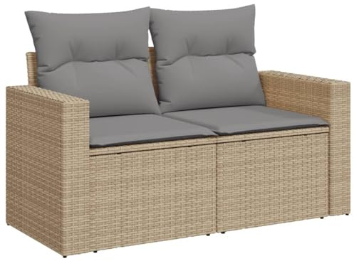 vidaXL Gartensofa mit Kissen 2-Sitzer Beige Poly Rattan