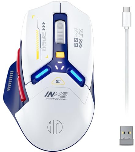 INPHIC IN9 Wireless Gaming Mouse, True Tri-Mode Bluetooth/Type-C Wired/2.4G Wireless Connection, 10000 DPl, Fully Programmable, RGB Backlit, for Laptop PC Mac