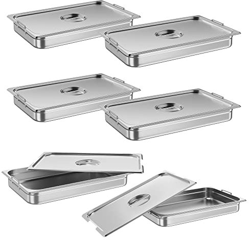 Takywep 6 Pack Full Size Food Pan,Commercial Catering Hotel Pan [NSF Certified][with Handle & Lid] Stainless Steel 2.5 Inch Deep Anti-Jamming Steam Table Pan