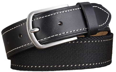 Anopo Stretchgürtel Herren 3.5cm Breit Länge 105cm-125cm | Elastischer Gürtel Leder Nylon Freizeitgürtel, Dornschließe, für Freizeit, Business