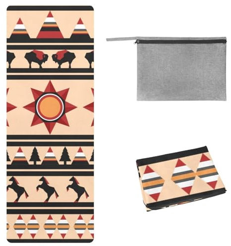Eslifey Yoga-Handtuch, indische Büffel und Pferde, rutschfest, schweißabsorbierend, Hot Yogamatte, Handtuch für Hot Yoga, Pilates und Fitness, 185 x 68 cm
