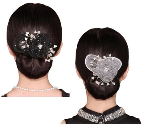 Insstyle Full Star Flower Hair Accessories,2024 New Hand Embroidered Flowers Deft Bun,Deft Bun Hair Twister,Lazy Hair Curler Deft bun Maker, Insstyle Flower Hair Bun Roller (Grey+Black)