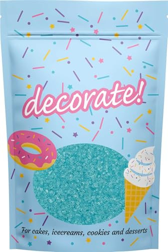 decorate! - Sparkling Sugar - Turquoise Cake Topper Sprinkles - 500g Edible Sugar Crystal Cupcake Decorations - Party Sprinkles, For Mermaid, Bluey and Stitch Themed Cakes and Bakes