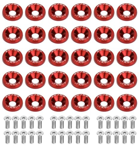 GIONAR 30 Paires M6 Rondelles Anodisées en Aluminium et Vis M6*20mm Acier Inoxydable, Pare-Chocs Garde-Boue Voiture (Rouge)