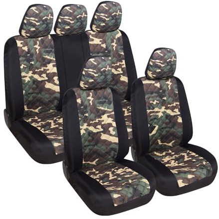 Rebeca Shop® Universal Autositzbezüge, Komplettset Vorne und Hinten mit Reißverschluss und Kopfstützenbezügen A23 (Klassisches Tarnmuster/Schwarz)