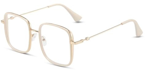 AOOLIA Quadrat Blaulichtfilter Brille für Damen Herren, Retro Frame Ohne Stärke Brille Computer Anti-Blaulicht Brillen (Beige)