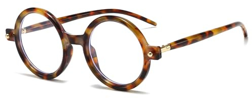 LJCZKA Brille mit Blaulichtfilter Rund Herren Damen Retro Runde Computer Brille Ohne Stärke Anti-Müdigkeit 90er Mode für PC, TV und Handy