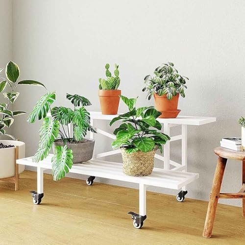Metall-Pflanzenständerregale, weiß, abgestufte Blumentreppe, Pflanzenregal für Innen- und Außenbereich, Garten, Hoch-Tief-Design für Blumendisplay