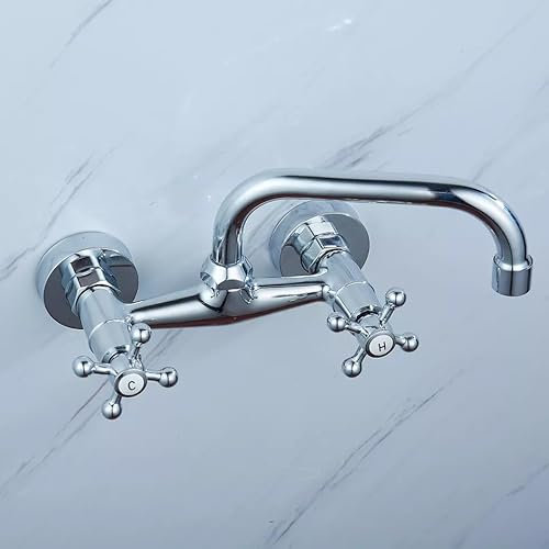 Wandarmatur Zweigriff Wasserhahn Waschtischarmatur Wandmontage Bad Küchenarmatur Wasserhahn Bad Waschbecken Einhandmischer Waschtisch Armatur Spültisch für Badezimmer Küche
