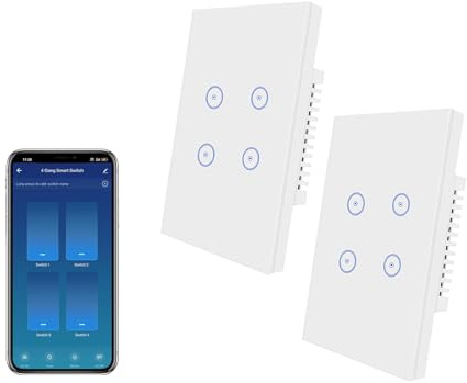 UseeLink Interruptor de luz inteligente, interruptor de luz Zigbee, Interruptor de pared ZigBee, interruptor de luz táctil, compatible con Alexa/Google, requiere el hub ZigBee (4 Gang 2 PCS)