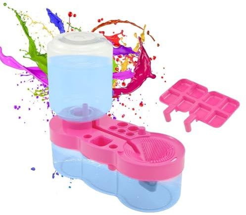 USPPEGUP Pinselreiniger mit Farbschale, Wasserspender, Make-up-Pinsel-Reiniger, Pinselreiniger für Acryl, wasserbasiertes Kunstbedarf, Pinsel-Reinigungswerkzeug (Rosa)