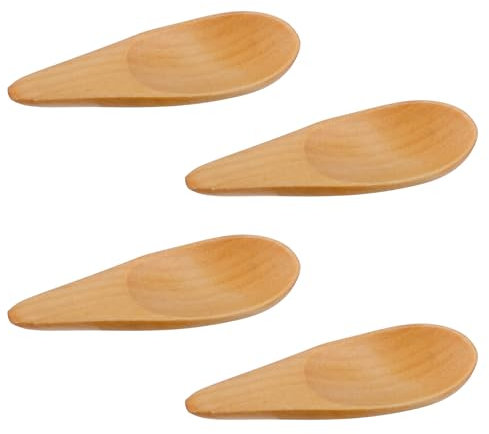 Lot de 4 Petites Cuillères en Bois Faites à la Main, 7 x 2,5 cm Cuillères à Épices en Bois Mini Cuillères à Condiments Pratiques Petites Cuillères pour Sel Sucre Épices Sauces Miel Moutarde