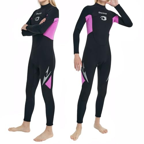 Owntop Barn våtdräkt | 2,5 mm neopren för pojkar flickor | tonåringar ungdom full våt kostym | termisk stretch tillbaka dragkedja dykardräkt vattensport | rosa | storlek 14 | 155-165 cm