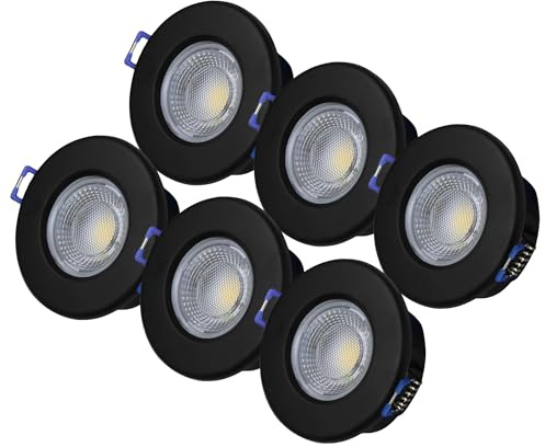 ELG Leuchten LED Einbaustrahler, Schwarz, 68mm, 6er-Set, 7,5W, 2800-4000K | Dimmbar 240V, 600-650LM, IP54
