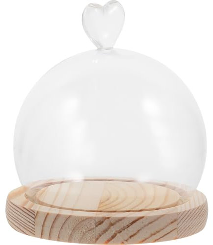 SEWACC Mini en Verre avec Base Ronde en Verre Transparent Cloche Décorative avec Poignée Supérieure pour Centres De Table (Cœur)